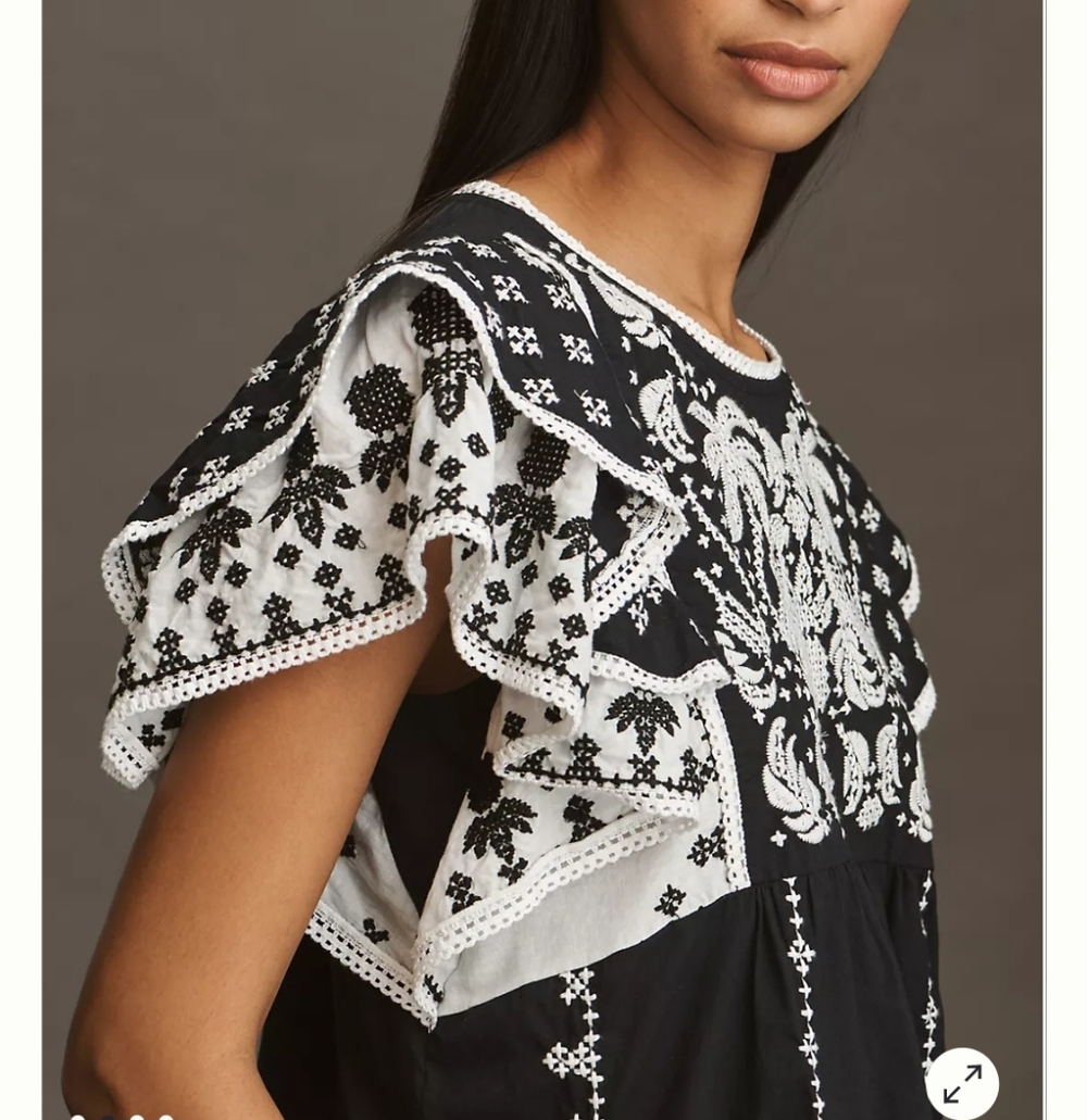 Free People Black and White Embroidered Blouse - Picture 3 of 5